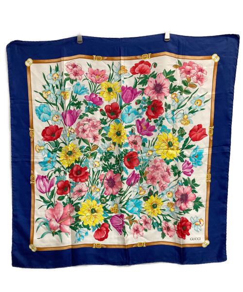GUCCI（グッチ）GUCCI (グッチ) Flora/オールドフローラ大判スカーフ ネイビー×アイボリーの古着・服飾アイテム