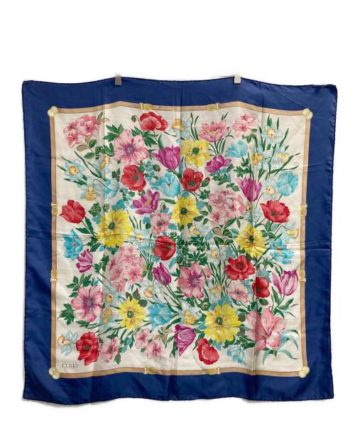 GUCCI（グッチ）GUCCI (グッチ) Flora/オールドフローラ大判スカーフ ネイビー×アイボリーの古着・服飾アイテム