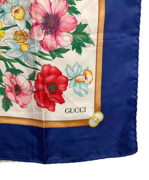 GUCCI（グッチ）GUCCI (グッチ) Flora/オールドフローラ大判スカーフ ネイビー×アイボリーの古着・服飾アイテム