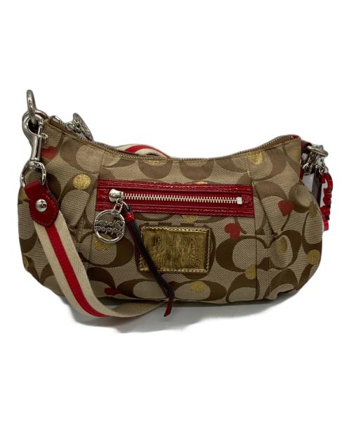 COACH（コーチ）COACH (コーチ) ハートシグネチャー2wayバッグ レッド×ブラウンの古着・服飾アイテム