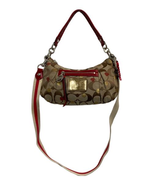 COACH（コーチ）COACH (コーチ) ハートシグネチャー2wayバッグ レッド×ブラウンの古着・服飾アイテム