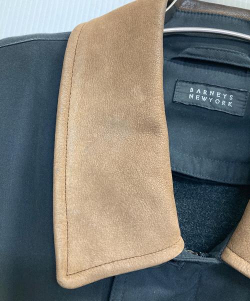 BARNEYS NEWYORK（バーニーズ・ニューヨーク）BARNEYS NEWYORK (バーニーズ・ニューヨーク) ウールライナー付きフライフロントレザーカラーコート ブラック サイズ:Ｍの古着・服飾アイテム
