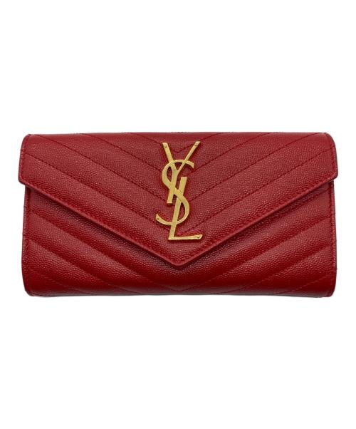 Saint Laurent Paris（サンローランパリ）Saint Laurent Paris (サンローランパリ) カサンドラYSLロゴマトラッセ ラージ フラップウォレット レッドの古着・服飾アイテム