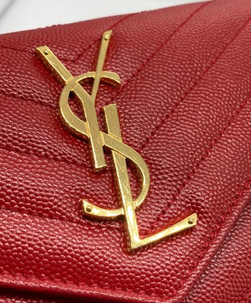 Saint Laurent Paris（サンローランパリ）Saint Laurent Paris (サンローランパリ) カサンドラYSLロゴマトラッセ ラージ フラップウォレット レッドの古着・服飾アイテム