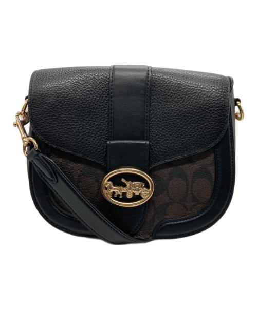 COACH（コーチ）COACH (コーチ) シグネチャーショルダーバッグ ブラック×ブラウンの古着・服飾アイテム