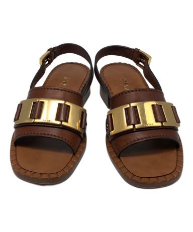 sandwichさん【新品未使用箱付】超美品★PRADA ブラウンレザーサンダル 中古・古着通販】PRADA (プラダ) サンダル ブラウン サイズ:34 1/2