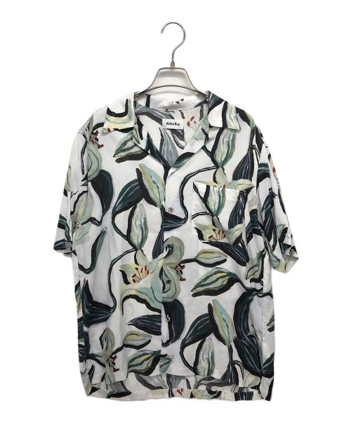 ALOHA RUG（アロハラグ）ALOHA RUG (アロハラグ) 柄シャツ ホワイト×グリーン サイズ:Mの古着・服飾アイテム