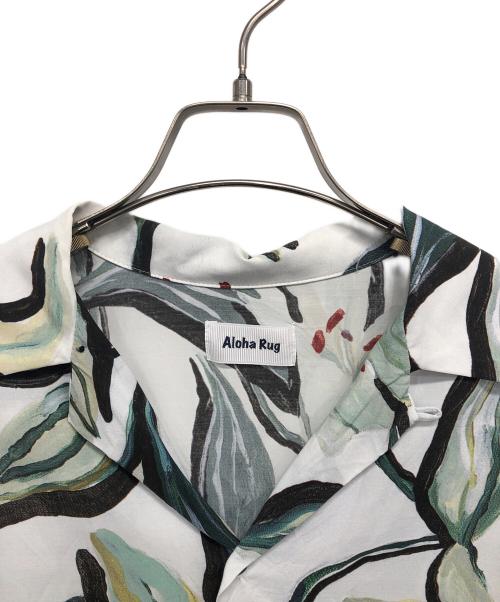 ALOHA RUG（アロハラグ）ALOHA RUG (アロハラグ) 柄シャツ ホワイト×グリーン サイズ:Mの古着・服飾アイテム