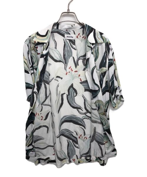 ALOHA RUG（アロハラグ）ALOHA RUG (アロハラグ) 柄シャツ ホワイト×グリーン サイズ:Mの古着・服飾アイテム
