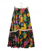 GUCCIグッチ）の古着「フラワープリントロングフレアスカート」｜ブラック
