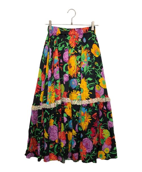 GUCCI（グッチ）GUCCI (グッチ) フラワープリントロングフレアスカート ブラック サイズ:40の古着・服飾アイテム