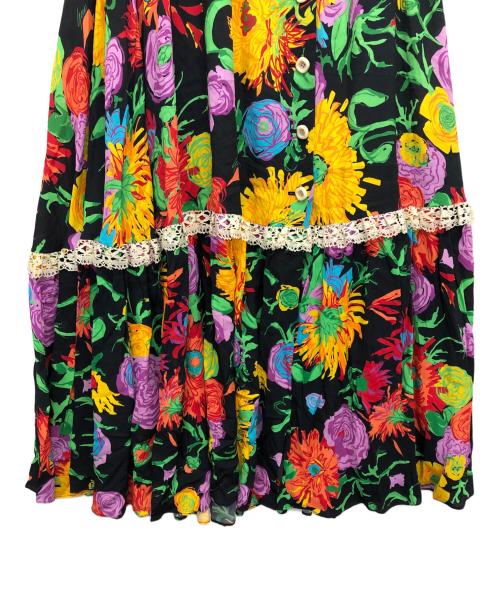 GUCCI（グッチ）GUCCI (グッチ) フラワープリントロングフレアスカート ブラック サイズ:40の古着・服飾アイテム
