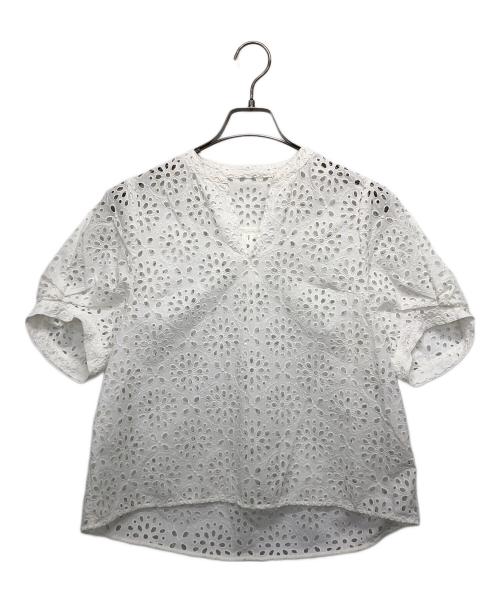 BALLSEY（ボールジィ）BALLSEY (ボールジィ) サークルフラワーエンブロイダリー キーネックブラウス ホワイト サイズ:36の古着・服飾アイテム