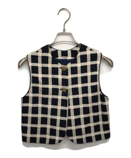 TOMORROW LAND（トゥモローランド）TOMORROW LAND (トゥモローランド) ドビータッターチェック フロンタブルジレ ネイビー サイズ:36の古着・服飾アイテム