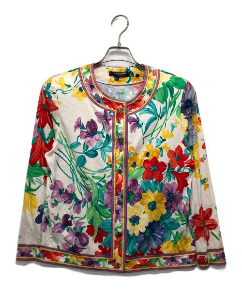 LEONARD（レオナール）LEONARD (レオナール) 花柄ノーカラージャケット ホワイト サイズ:Lの古着・服飾アイテム