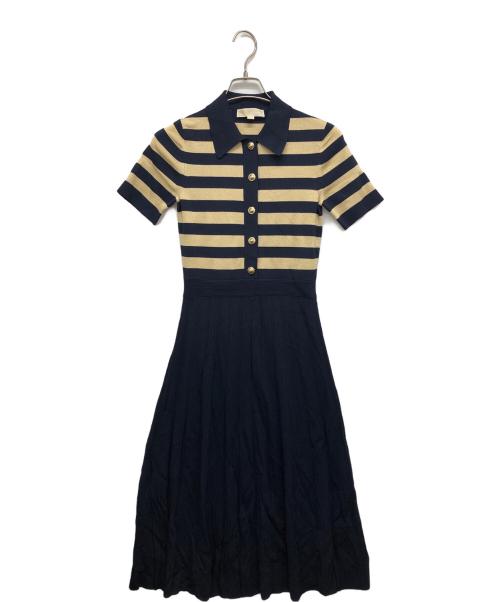 MICHAEL KORS（マイケル・コース）MICHAEL KORS (マイケルコース) ニットポロドレス ゴールド×ネイビー サイズ:Sの古着・服飾アイテム