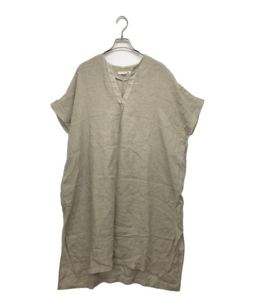 evam eva（エヴァムエヴァ）evam eva (エヴァムエヴァ) 半袖リネンワンピース ベージュ サイズ:記載なしの古着・服飾アイテム