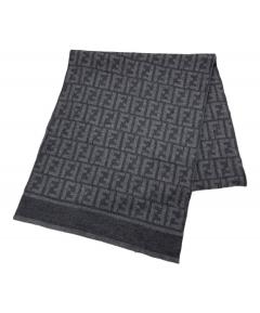 【未使用に近い】フェンディ マフラー ズッカ柄 ウール 黒 グレー フェンディ FENDI マフラー ズッカ柄 ダークグレー 小物 総柄 メンズ