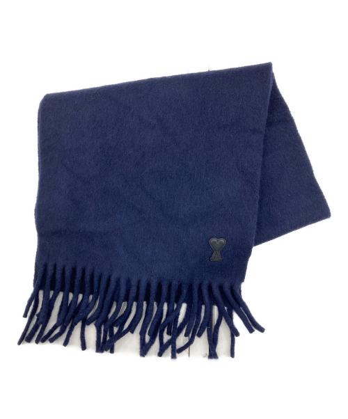 ami（アミ）ami (アミ) DE COEUR LEATHER PATCH SCARF ネイビーの古着・服飾アイテム