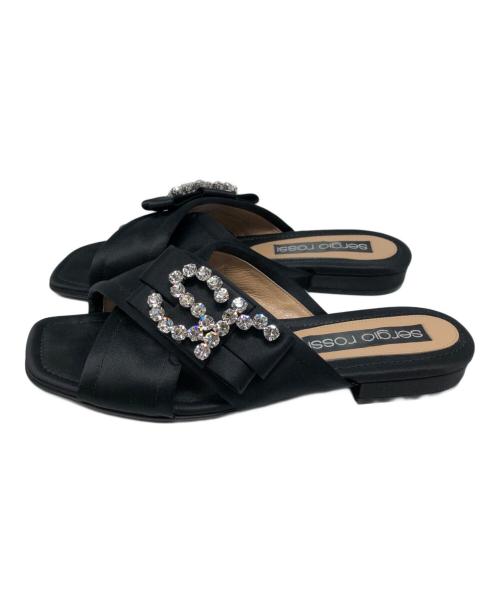 sergio rossi（セルジオロッシ）sergio rossi (セルジオロッシ) クリスタルビジュークロスサンダル ブラック サイズ:24の古着・服飾アイテム