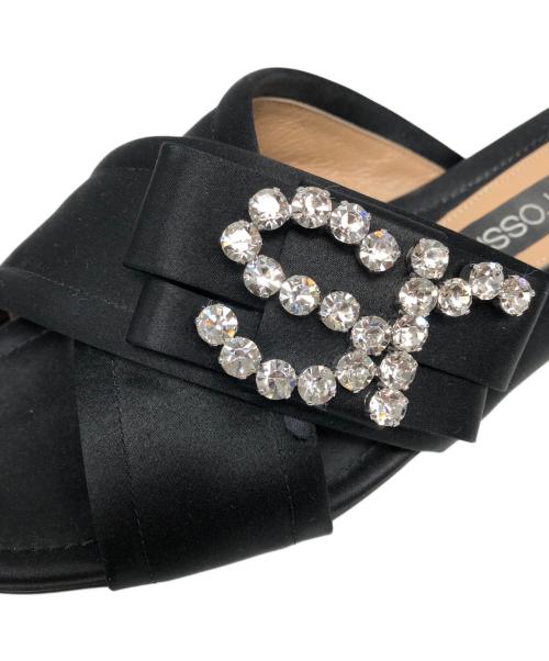 sergio rossi（セルジオロッシ）sergio rossi (セルジオロッシ) クリスタルビジュークロスサンダル ブラック サイズ:24の古着・服飾アイテム