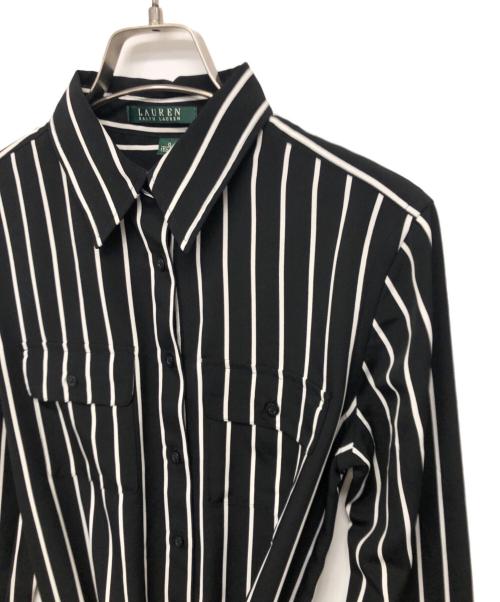 LAUREN RALPH LAUREN（ローレンラルフローレン）LAUREN RALPH LAUREN (ローレンラルフローレン) ストライプシャツワンピース ブラックの古着・服飾アイテム