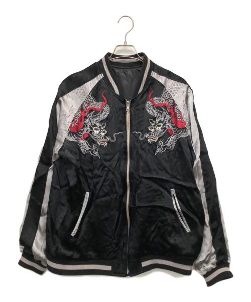 花旅楽団（ハナタビガクダン）花旅楽団 (ハナタビガクダン) リバーシブル刺繍スカジャン ブラック×グレー サイズ:XXLの古着・服飾アイテム