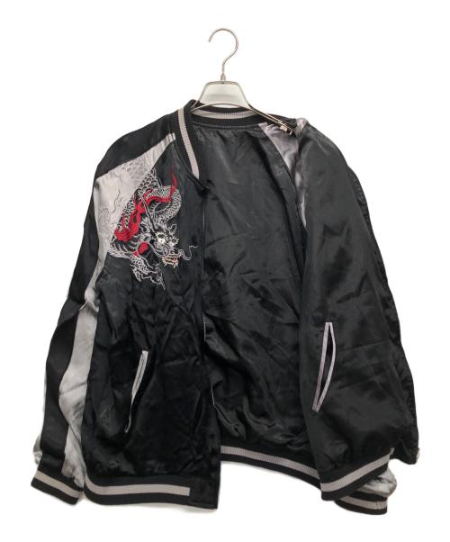 花旅楽団（ハナタビガクダン）花旅楽団 (ハナタビガクダン) リバーシブル刺繍スカジャン ブラック×グレー サイズ:XXLの古着・服飾アイテム