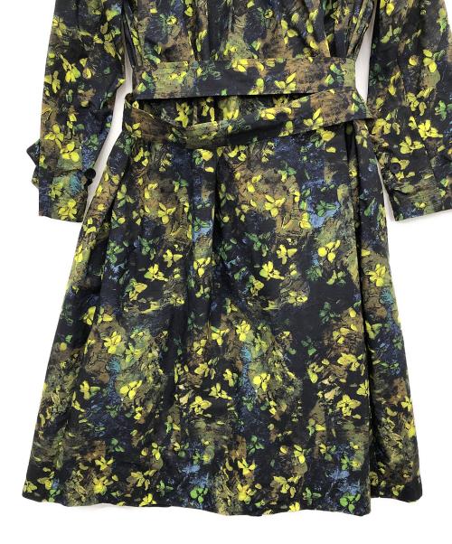 TOMORROW LAND collection（トゥモローランドコレクション）TOMORROW LAND collection (トゥモローランドコレクション) フラワーストーンプリント トレンチコート 黄緑×ネイビー サイズ:36の古着・服飾アイテム