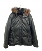 BURBERRY BLACK LABELバーバリーブラックレーベル）の古着「フォックスファーラムレザーダウンジャケット」｜ブラック