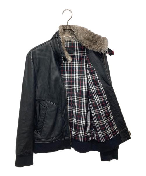 BURBERRY BLACK LABEL（バーバリーブラックレーベル）BURBERRY BLACK LABEL (バーバリーブラックレーベル) ラムレザージャケット ブラック サイズ:Lの古着・服飾アイテム