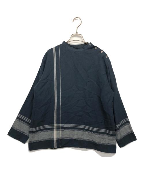 Conges payes ADIEU TRISTESSE（コンジェ ペイエ アデュートリステス）Conges payes ADIEU TRISTESSE (コンジェ ペイエ アデュートリステス) パネルストライプブラウス ネイビー サイズ:記載無しの古着・服飾アイテム