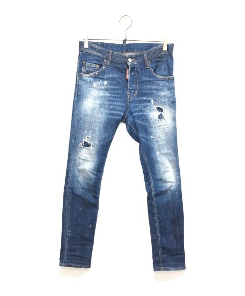 DSQUARED2（ディースクエアード）DSQUARED2 (ディースクエアード) ペイントダメージ加工デニムパンツ インディゴ サイズ:44の古着・服飾アイテム