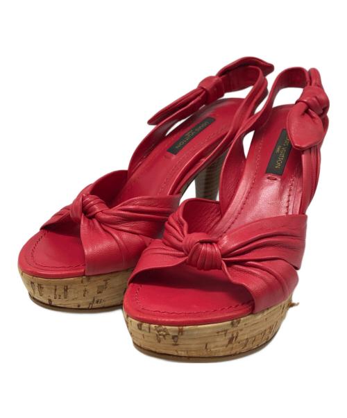 LOUIS VUITTON（ルイ ヴィトン）LOUIS VUITTON (ルイ ヴィトン) カーフリボンサンダル レッド サイズ:34の古着・服飾アイテム