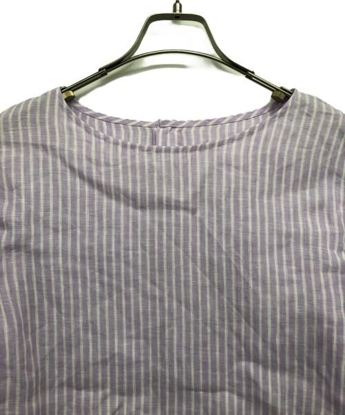 UNTITLED（アンタイトル）UNTITLED (アンタイトル) リネンストライプブラウス パープル サイズ:4の古着・服飾アイテム
