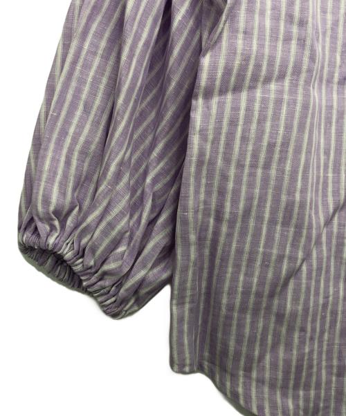 UNTITLED（アンタイトル）UNTITLED (アンタイトル) リネンストライプブラウス パープル サイズ:4の古着・服飾アイテム