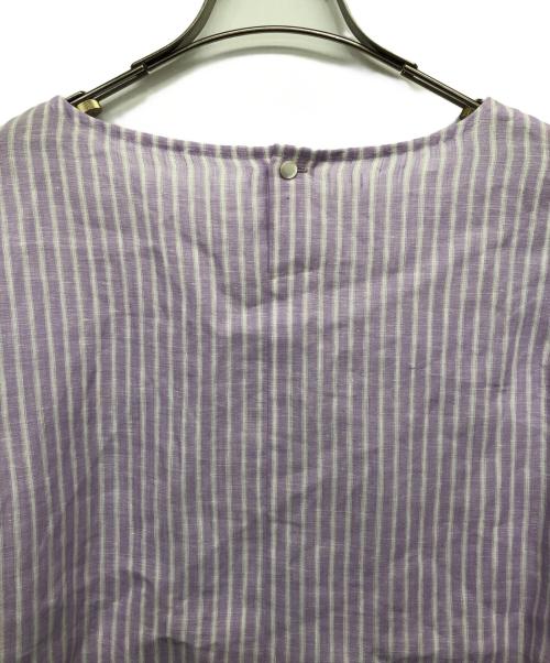 UNTITLED（アンタイトル）UNTITLED (アンタイトル) リネンストライプブラウス パープル サイズ:4の古着・服飾アイテム