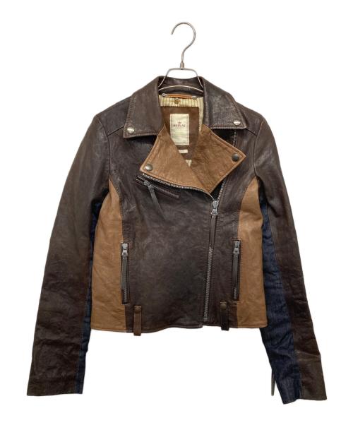 REPLAY（リプレイ）REPLAY (リプレイ) 切替デニムライダースジャケット ブラウン サイズ:Sの古着・服飾アイテム
