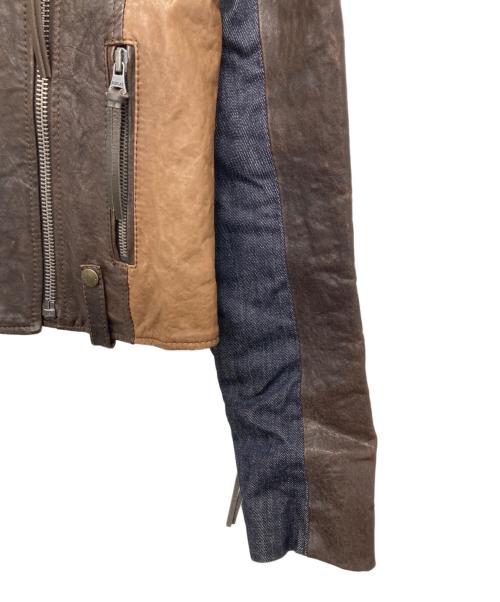 REPLAY（リプレイ）REPLAY (リプレイ) 切替デニムライダースジャケット ブラウン サイズ:Sの古着・服飾アイテム