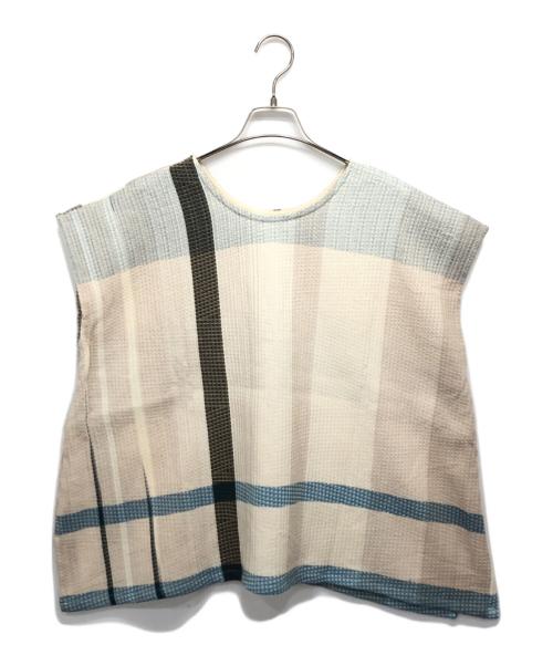 tamaki niime（タマキ ニイメ）tamaki niime (タマキ ニイメ) ノースリーブカットソー ベージュ×ブルー サイズ:表記無しの古着・服飾アイテム