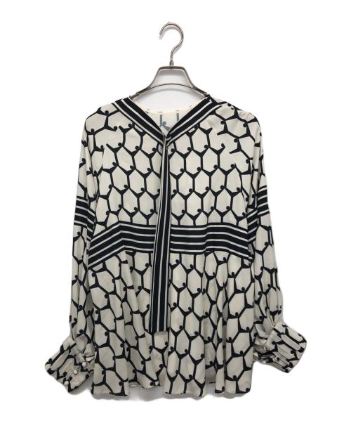 ADORE（アドーア）ADORE (アドーア) ヘキサゴンプリントボウタイブラウス ホワイト サイズ:Mの古着・服飾アイテム