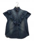 Lois CRAYONロイスクレヨン）の古着「デニムフリルブラウス」｜インディゴ