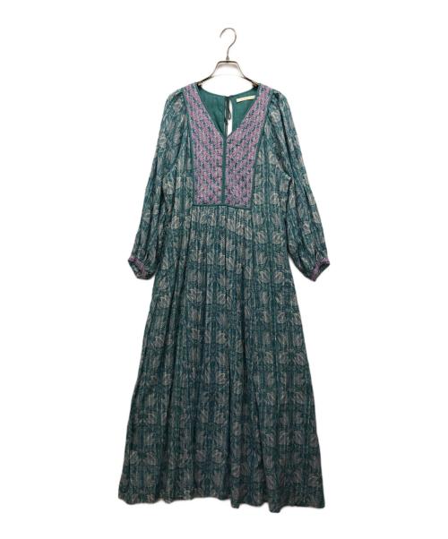 ne quittez pas（ヌキテパ）ne quittez pas (ヌキテパ) Cotton Lurex Tulip Print Yoke Embroidery Dress ブルー サイズ:Mの古着・服飾アイテム