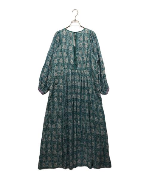 ne quittez pas（ヌキテパ）ne quittez pas (ヌキテパ) Cotton Lurex Tulip Print Yoke Embroidery Dress ブルー サイズ:Mの古着・服飾アイテム