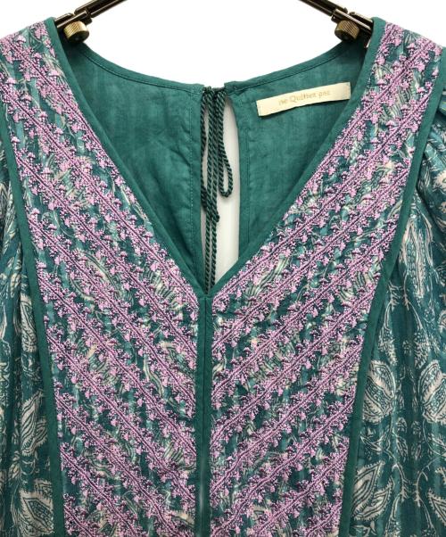 ne quittez pas（ヌキテパ）ne quittez pas (ヌキテパ) Cotton Lurex Tulip Print Yoke Embroidery Dress ブルー サイズ:Mの古着・服飾アイテム