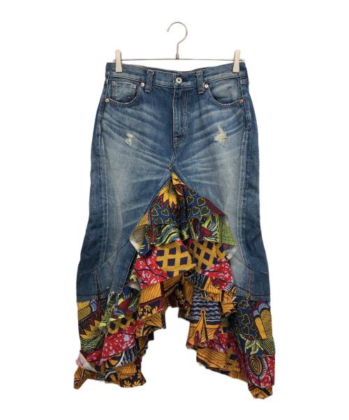 JUNYA WATANABE COMME des GARCONS（(ジュンヤワタナベ コムデギャルソン）JUNYA WATANABE COMME des GARCONS ((ジュンヤワタナベ コムデギャルソン) アフリカンプリントコンビマーメイドデニムスカート インディゴ サイズ:Sの古着・服飾アイテム