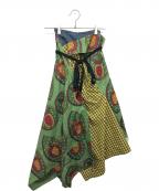 JUNYA WATANABE COMME des GARCONS(ジュンヤワタナベ コムデギャルソン）の古着「African Print Wrap Denim Skirt(アフリカンプリントラップデニムスカート)」｜グリーン