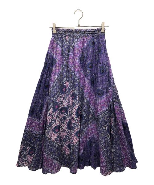 ne quittez pas（ヌキテパ）ne quittez pas (ヌキテパ) エスニックプリントギャザーロングスカート パープル サイズ:表記無しの古着・服飾アイテム