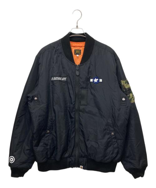 A BATHING APE（アベイシングエイプ）A BATHING APE (ア ベイシング エイプ) Busy Shark Loose Fit MA-1 Jacket ブラック サイズ:2XLの古着・服飾アイテム