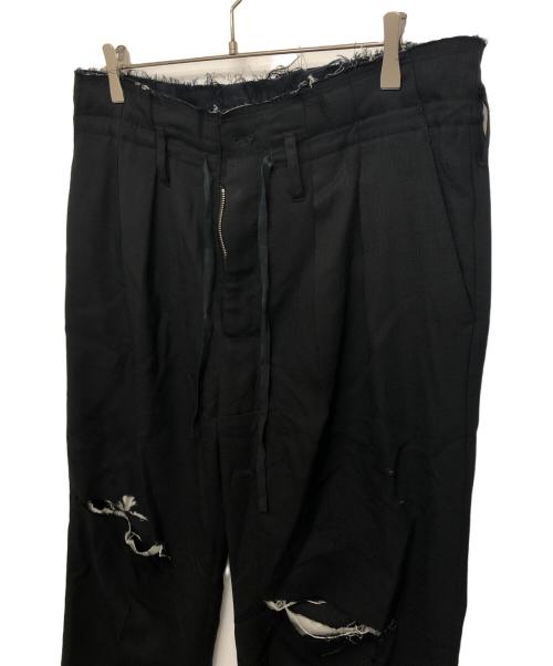 ANCELLM（アンセルム）ANCELLM (アンセルム) DAMAGE WOOL 2TUCK SLACKS（ダメージウール2タックスラックス） ブラック サイズ:2の古着・服飾アイテム